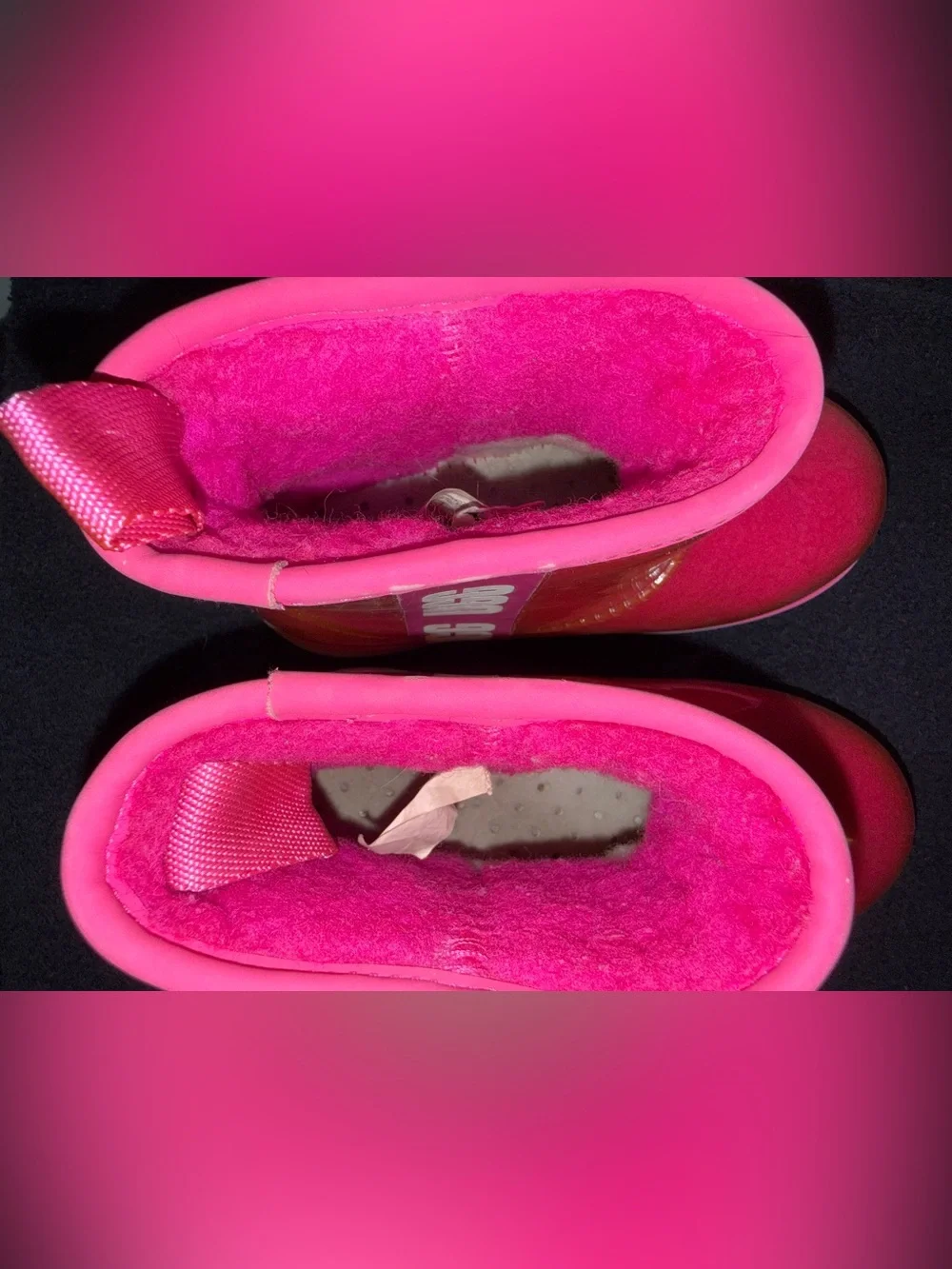 UGG bright pink classic clear mini boots, kids size 12, missing insoles